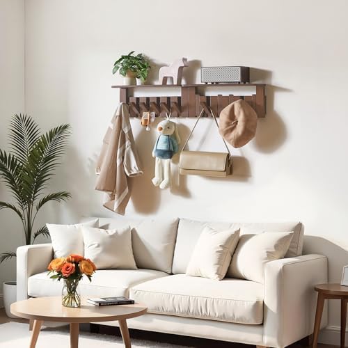 Piano Key Coat Rack Wall Mount with Shelf and 12 Hooks, Walnut HWS008H-2 - Image 2