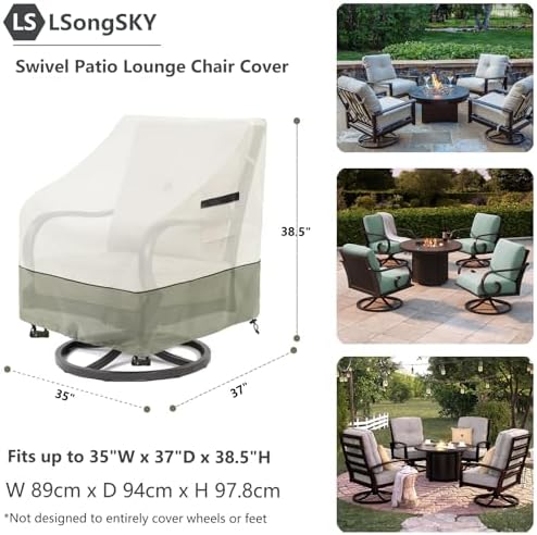 Patio Swivel Chair Cover 4 Pack,Waterproof Heavy Duty Outdoor Chair Covers,Outdoor Swivel Chair Cover for Patio Furniture Covers(35 W x 37 D x 36 H inches),Beige - Image 2