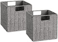 Vagusicc Wicker Storage Basket, Set of 2 Hand-Woven Storage Baskets for Shelves with Handles, Foldable Cube Storage Baskets Bins Organizer 13 inch Large Wicker Baskets for Pantry Bedroom Decor, Grey by Vagusicc