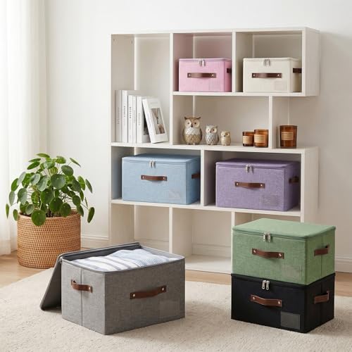 ANMINY Storage Box Fabric Bins with Zipper Lid, 15"x10"x10" Blue 3PCS - Image 2