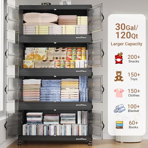 BROVIEW 150Gal Stackable Storage Bins with Lids Foldable Boxes,Black,5Pack - Image 3