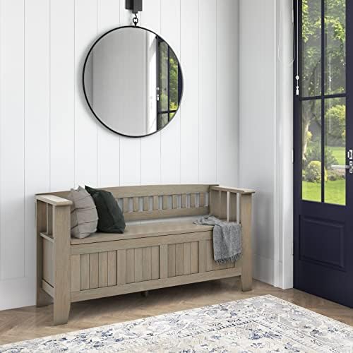 SIMPLIHOME Acadian 48" Wide Solid Wood Storage Bench in Distressed Grey - Image 2