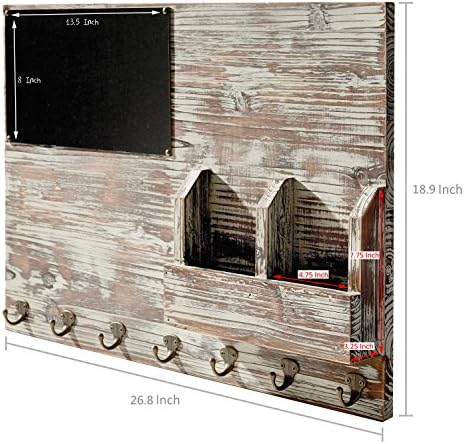 MyGift Wall-Mounted Torched Wood Entryway Organizer, Key Hook Rack with Chalkboard, Memo Clips, Mail Sorter and Hanging Hooks - Image 5