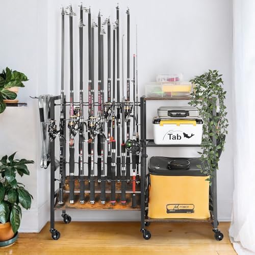 Olakee Fishing Rod Holders, Rolling Fishing Rod Rack for Garage & Boat, Tackle Box & Reel Holder Cart, Easy Assembly Fishing Gear Management System, Ideal Birthday Gift for Men Dad Anglers - Image 7