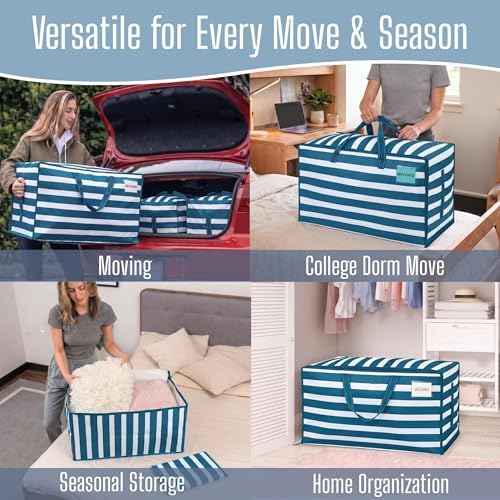 VENO 10 Pack Extra Large Heavy Duty Moving Bags with Wide Opening & Reinforced Handles, Reusable Storage Tote Bags with Strong Zippers for Clothes, College Dorm Essentials & Moving Supplies - Image 6