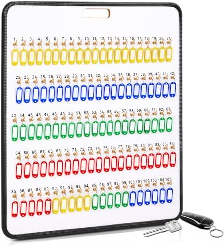 RattanView Key Hook Board Rack with 120 Pcs Plastic Tags Set 31.9 x 29.5 Inch Key Holder Wall Mount Organizer with 105 Hooks Self Closing Tabs Colored Labels for Car Hotels Office House Storage by RattanView
