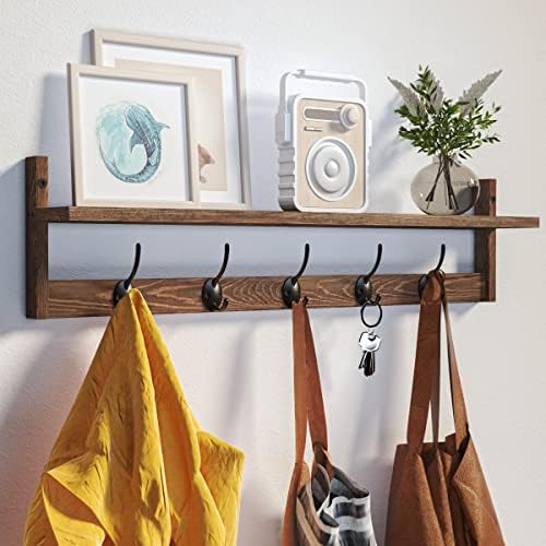 BAMEOS Wall Mounted Coat Rack with Adjustable Easy Install, Rust Proof, Brown Wooden Material, 28.9 Inch Length by BAMEOS