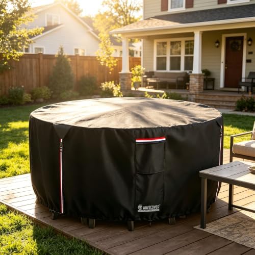84 Inch Round Patio Table Cover, 600D Heavy Duty Waterproof Outdoor Furniture Cover — Fits Round Patio Table for Patio Furniture 84"Dia x 28"H, All Weather Protection, Black - Image 7
