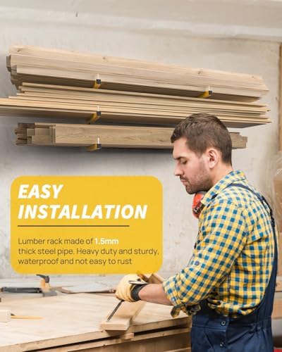Lumber Rack Wall Mount Storage Racks Folding Wood Organizer Heavy Duty Shelf Brackets With 6-Level 720 Lbs Capacity Yellow Metal Utility Racks Garage Wall Shelving for Indoor and Outdoor Use (4 Pack) - Image 6