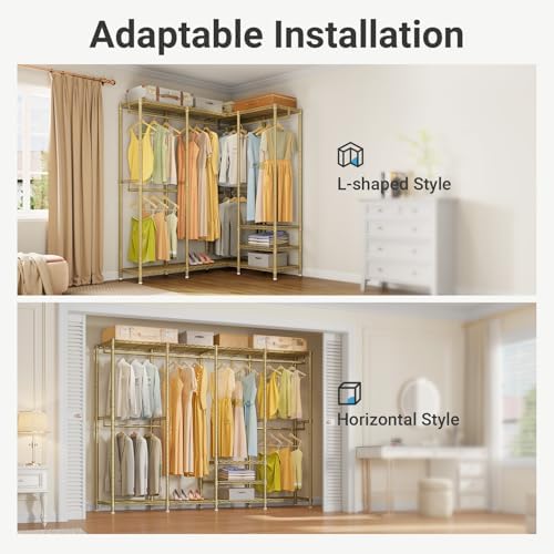 VIPEK L40 Corner Clothes Rack, Heavy Duty L-Shaped Freestanding Closet, Metal Clothing Rack, Corner Wardrobe for Hanging Clothes, 53.75" L x 38" W x 76.4" H, Load Capacity 1110 LBS, Gold - Image 3