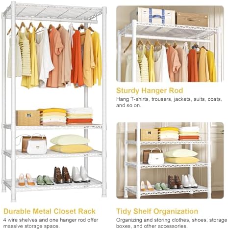 Ulif H2 Heavy-Duty Portable Closets, 4-Tier Freestanding Garment Rack Suit for Small Space and Corner, Closet Organizer System Portable Closet Wardrobe, Max Load 500 LBS, White - Image 6