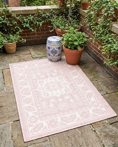 Rugs.com - Outdoor Aztec Rug – 2' x 3' 1 Pink Washable Indoor/Outdoor Rug – Perfect for Patio, Porch, and Entryway - Image 6