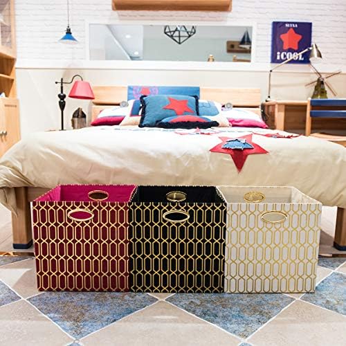 Posprica Storage Bins, Storage Cubes,13×13 Fabric Drawers Organizer Basket Boxes Containers (13×13×13/4pcs, Cream/gold geometry Pattern) - Image 7