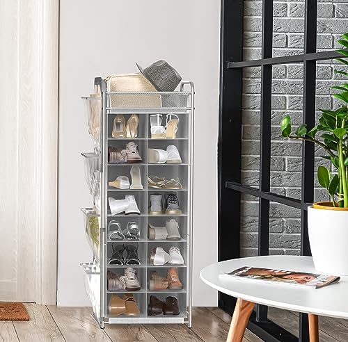 Simple Houseware 16 Cube Shoe Stand Tower Rack 8 Tier, Gray - Image 5
