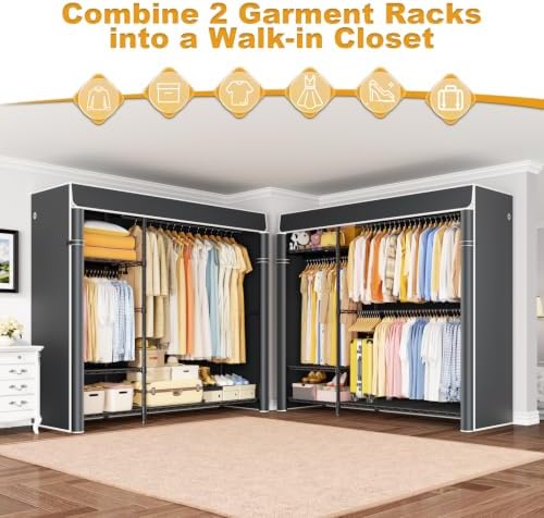 ULIFHOME Clothes Rack with Cover Covered Clothing Racks for Hanging Clothes - Image 3