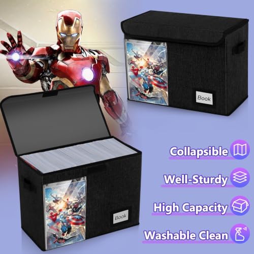 Display Comic Book Storage Box 15.8" X 7.8" X 11.8", Collapsible Holds 160-180 Comic Book Bags Organizer Heavy Duty Bin Container Holder Shelf for Comic Book Sleeves and Boards, 10 Pack - Image 2