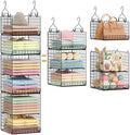 6 Tier Hanging Closet Organizers and Storage Stackable Hanging Closet Shelves with 4 Hooks 2 Adjustable Dividers, Wire Storage Basket Bins for Clothing Purse Sweaters Shoes Socks Dolls, Foldable by Yuyetuyo