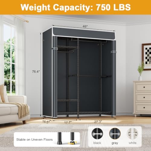 ULIFHOME F7C Medium Clothes Rack with Cover, 6-Tier Covered Clothing Rack - Image 4