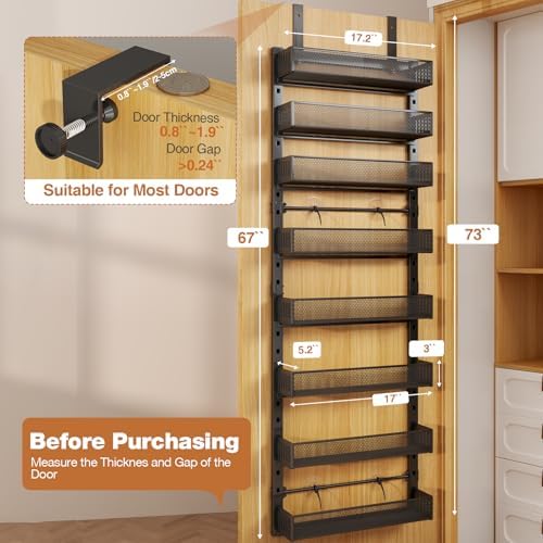 Pantry Door Organizers and Storage, 8-Tier Large Metal Heavy-Duty Frame Over the Door Spice Rack, 2 in 1 Wall-Mounted or Hanging shelf for Kitchen, Bathroom, Laundry Room, Bedroom, Closet &Nursery - Image 2