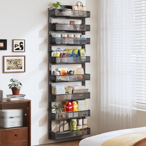 Pantry Door Organizers and Storage, 8-Tier Large Metal Heavy-Duty Frame Over the Door Spice Rack, 2 in 1 Wall-Mounted or Hanging shelf for Kitchen, Bathroom, Laundry Room, Bedroom, Closet &Nursery - Image 5