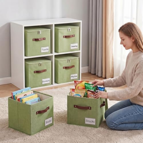 ANMINY 11 Inch Fabric Storage Cubes Bins with Zipper Lid, Green, 4PCS - Image 2