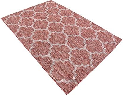 Unique Loom Outdoor Trellis Collection Area Rug (4' 1" x 6' 1" Rectangle, Rust Red/ Ivory) - Image 5