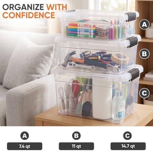 Superio 11 Quart Clear Plastic Storage Boxes with Lids, Stackable Organizer Containers, BPA-Free Storage Bins for Home, Office, School & Dorm, 8 Pack - Image 5