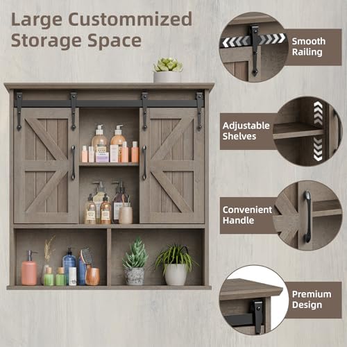 Vabches Bathroom Wall Cabinet, Farmhouse Medicine Cabinet, Washed Oak - Image 4