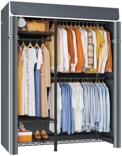 ULIFHOME F7C Medium Clothes Rack with Cover, 6-Tier Covered Clothing Rack by UlifHome