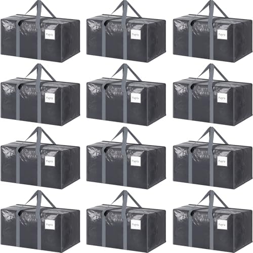 12 Pack Extra Heavy Duty Large Moving Bags with Strong Zipper, Gray by Fygrip
