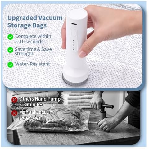 Travel Vacuum Seal Bags for Clothing,Vacuum Storage Bags with Rechargeable Pump,18 Pack Space Saver Compression for Clothes,Blankets,Bedding,Suitcase Luggage Seasonal Storage - Image 4