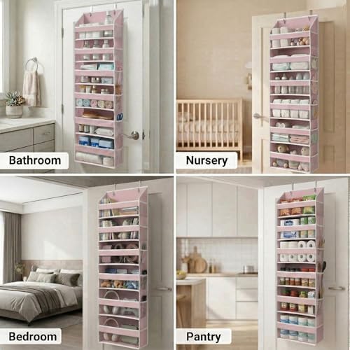 HOMELUX THEORY Over the Door Organizer, 6-Tier, 100D Fabric, Baby Pink 2pc - Image 3