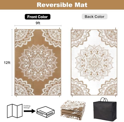 Yamaziot Waterproof Outdoor Rug 9x12 ft, Reversible Plastic Straw Rug for Patio Clearance, Camping, RV Mat, Large Outside Rug Carpet for Porch, Deck, Backyard, Balcony, Picnic (Brown) - Image 2