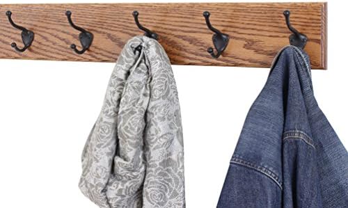 PegandRail Oak Wall Mounted Coat Rack with Bronze Hooks 4.5" Ultra Wide (Chestnut, 25.5" x 4.5 with 5 Hooks) - Image 2