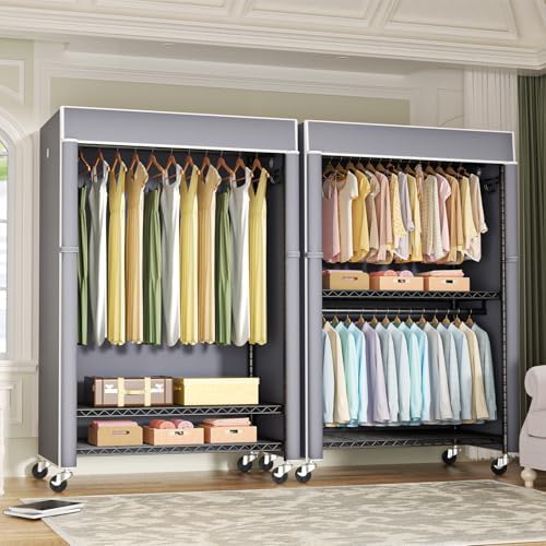FUTASSI Black Clothing Rack with Grey Cover, P1C Plus Rolling Closets - Image 4