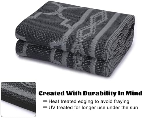 GlowSol Outdoor Rug 6x9 for Patios Waterproof Mat Outdoor Plastic Straw Rug Clearance, Reversible Carpet for Rv,Modern Outside Carpet for Porch, Deck, Camper, Balcony, Backyard, Picnic,Black Grey - Image 7