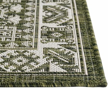 Rugs.com - Outdoor Aztec Rug – 3' 1 x 5' 3 Green Indoor/Outdoor Rug – Weather Resistant Flatweave for Patios, Decks, and Porches - Image 7