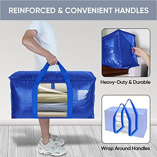 BALEINE 8-Pack Oversized Moving Bags with Reinforced Handles, Heavy-Duty Storage Tote Moving Supplies for Packaging, Camping (Blue w/Window, 8-Pack) - Image 4