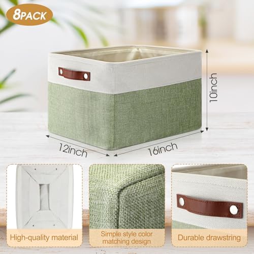 Uiifan 8 Pack 16 x 12 x 10 Inch Large Storage Baskets Collapsible Fabric Storage Cubes Bins with Handles for Shelves Closets Nursery Home Clothes Toys Organizers, Green - Image 2