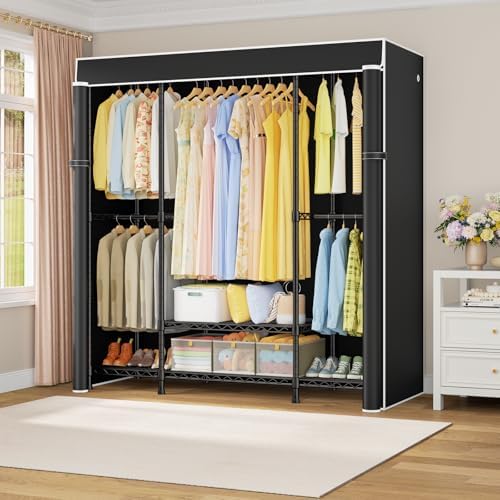 ULIFHOME E3C Heavy Duty Portable Closet Wardrobe with Black Fabric Cover - Image 2