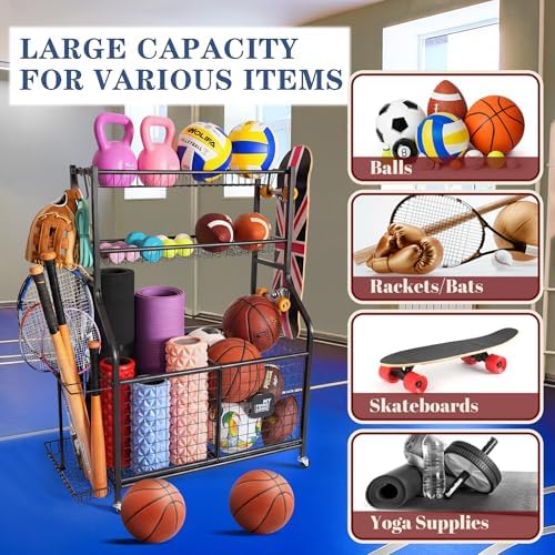 Mythinglogic Rolling Sports Equipment Organizer for Garage Gear and Toys - Image 2