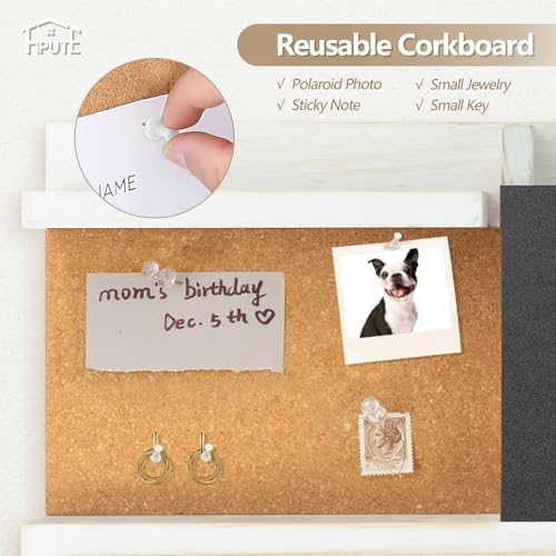 Key Holder for Wall Mount with Mail Organizer, Farmhouse Key Holder for Wall with Shelf, Chalkboard&Corkboard, Entryway Organizer 11 Metal Hooks, Decorative Natural Pine Wood, 14.6*11.1*3.3”, A-White - Image 2