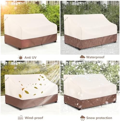 Okcool 2-Seater Outdoor Couch and Patio Furniture Cover,Outdoor Sofa Cover Heavy Duty Fits up to 58W x 32.5D x 31H inches Beige&Brown ﻿ - Image 6