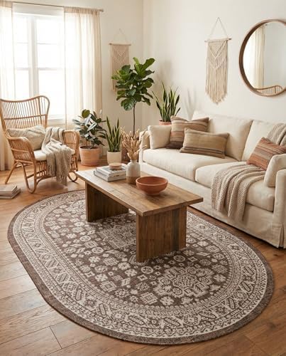 Rugs.com - Outdoor Aztec Rug – 5' 3 x 8' Oval Brown Indoor/Outdoor Rug – Weather Resistant Flatweave Area Rug for Patio, Deck, and Porch - Image 4