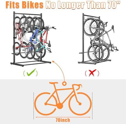 TORACK Freestanding Hanging Bike Stand, 5 Bikes Vertical Bike Storage - Image 6