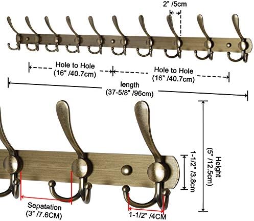 Dseap Coat Rack Wall Mount - 38” Long 10-Tri-Hooks Heavy Duty Coat Hanger Rail Wall Hooks for Hanging Coats Hats Clothing Clothes Purse Mudroom Entryway, Bronze - Image 2