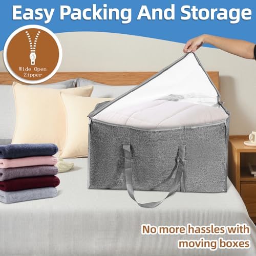 12 Pack-Extra Large Heavy Duty Moving Bags - Waterproof Storage Totes with Handles & Zippers, Foldable for College Dorm, Storage (Gray) - Image 5