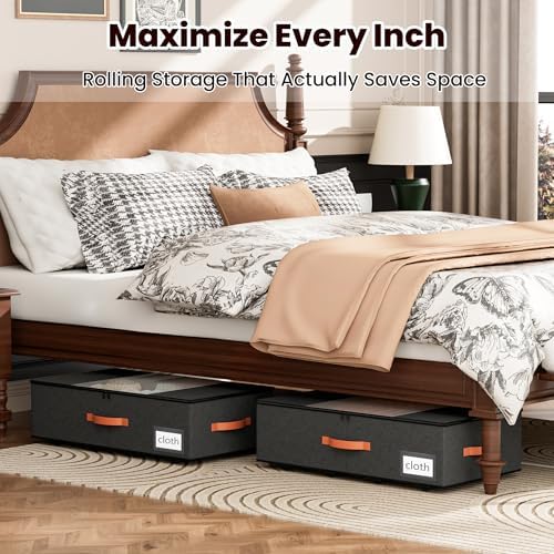 TOSKING 2-Pack Under Bed Storage Drawers with Wheels, 6 Vacuum Bags, 7.9" Height, Large 65L/80 lbs Clear Lid Rolling Bin, 900D Oxford, Space Saver for Dorm Bedroom, Blankets, Clothes, Shoes, Black - Image 2