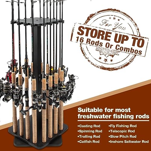 Ghosthorn Rotating Fishing Rod Holder for Garage,Wood Floor Pole Rack Black - Image 6