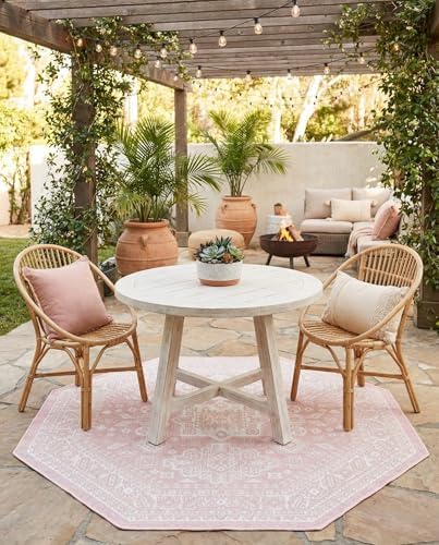 Rugs.com - Outdoor Aztec Rug – 5 Ft Octagon Pink Indoor/Outdoor Rug – Weather Resistant Flatweave for Patios, Decks, and Porches by Rugscom